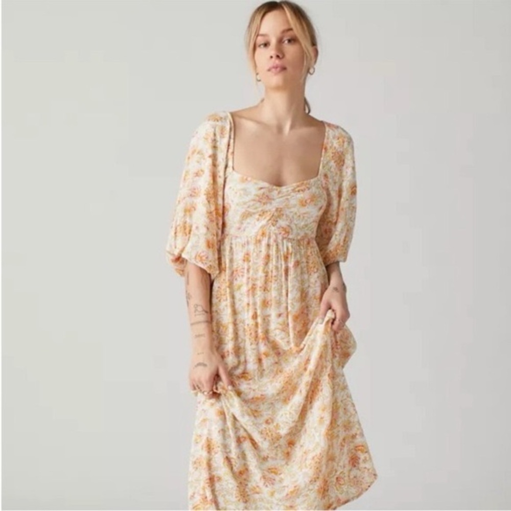 Billabong dress women sz S Orange and Pink Midi smocked long bohemian